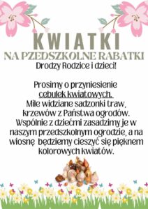 Plakat akcji "Kwiatki na przedszkolne rabatki"