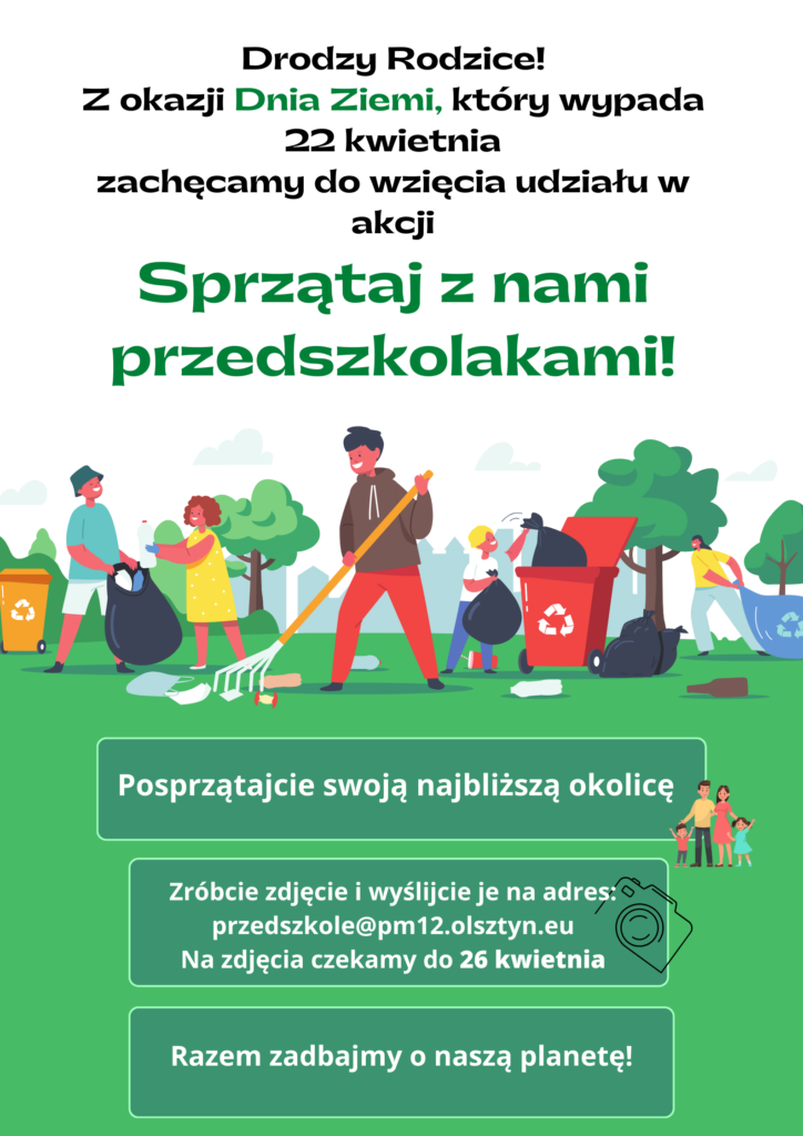 Plakat zachęcający do udziału w akcji "Sprzątaj z nami przedszkolakami!"