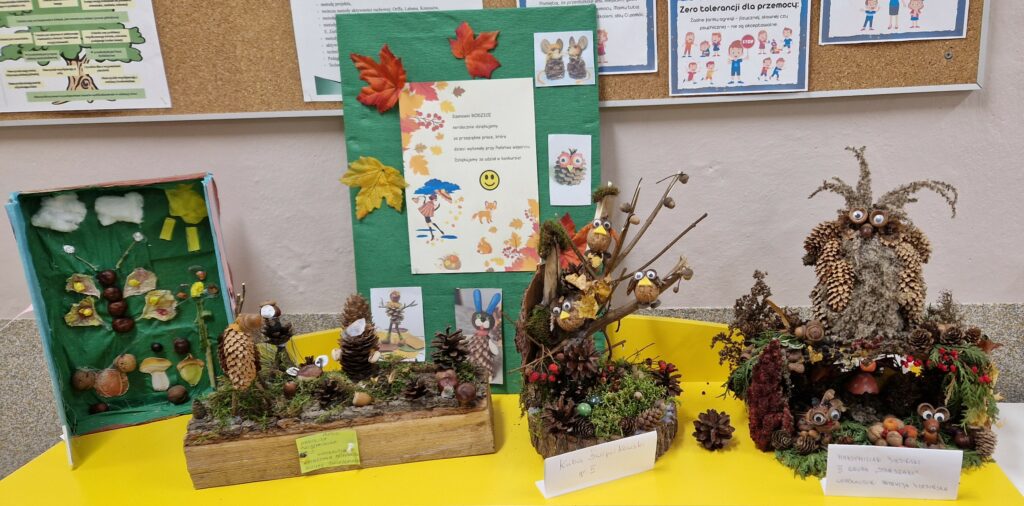 Prace plastyczne z materiałów przyrodniczych.